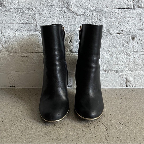 Givenchy Black Leather Stiletto Heeled Boots with Gold Metal Detail - Picture 2 of 11